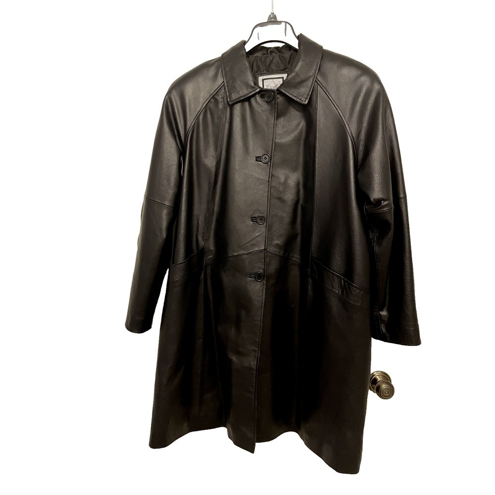 Ladies Leather Coat Knee Length Black Excelled Collection Classic princess style